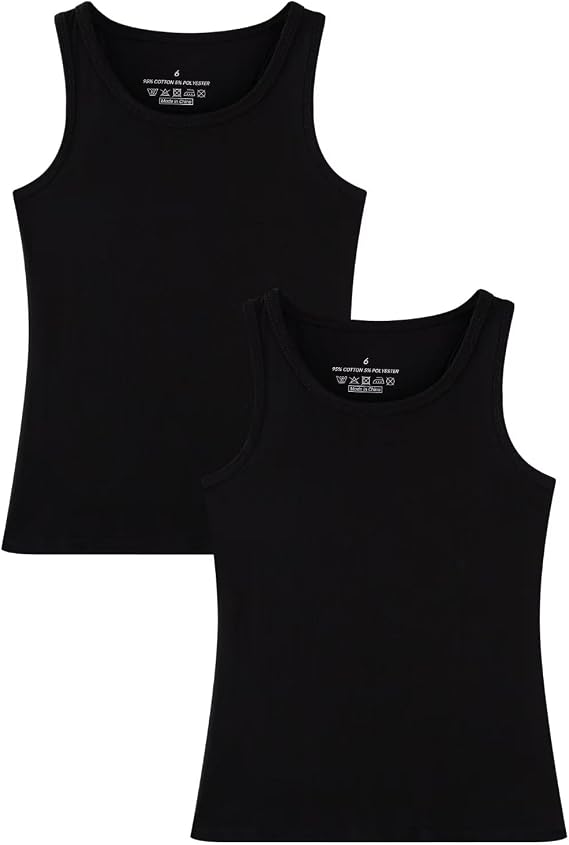 Huata Girls Tank Top 2 Packs Racerback Sleeveless Dance Athletic Shirt for Kids