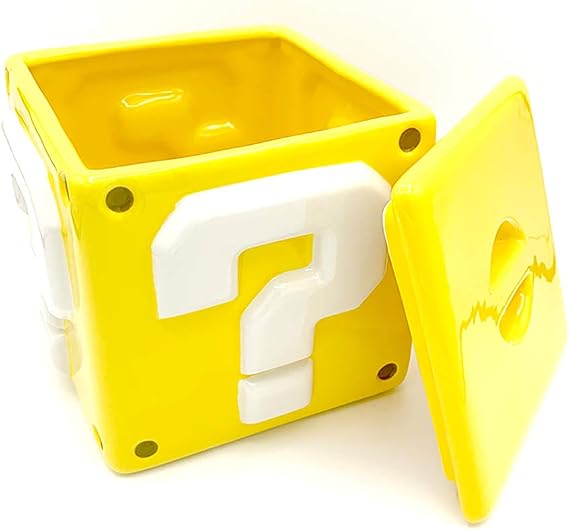 Super Mario Bros Question Mark Block Ceramic Storage Cookie Jar