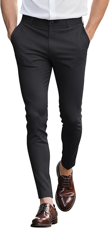 GINGTTO Mens Dress Pants Slim Fit Stretch Flat Front Chino | Super Stretchy,Wrinkle Resistant,Suitable for Business,Weddings,Golf,Dates and Casual