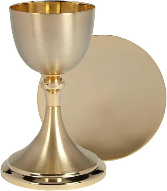 CBCS Gold Plated Brass Chalice & Paten, 10-Ounce, Bright Cut & Satin Finish