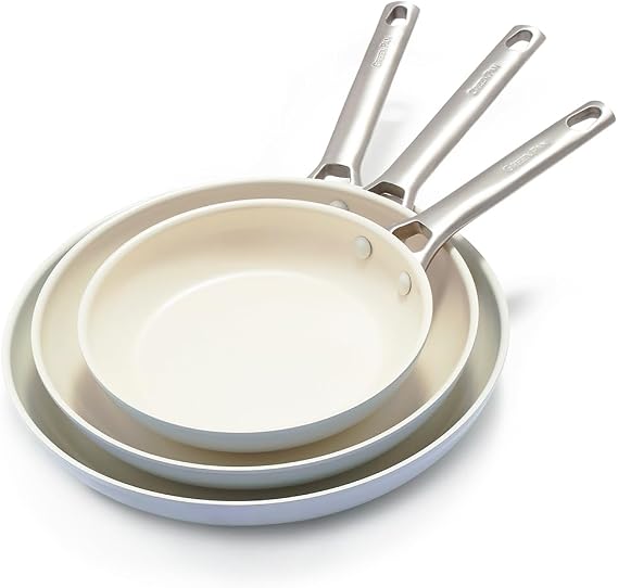 GreenPan Padova Pro 3 Piece Frying Pan Set, Ceramic Nonstick, Blue Haze
