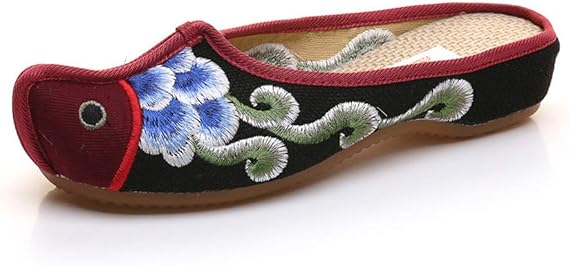 YXCKG Lightweight Slippers, Slippers for Women with Arch Support, Ethnic Style Embroidered Ladies Shoes, Cloth Slippers,Chinese Embroidered Slippers Gift for Women (Color : Black, Size : EUR41)
