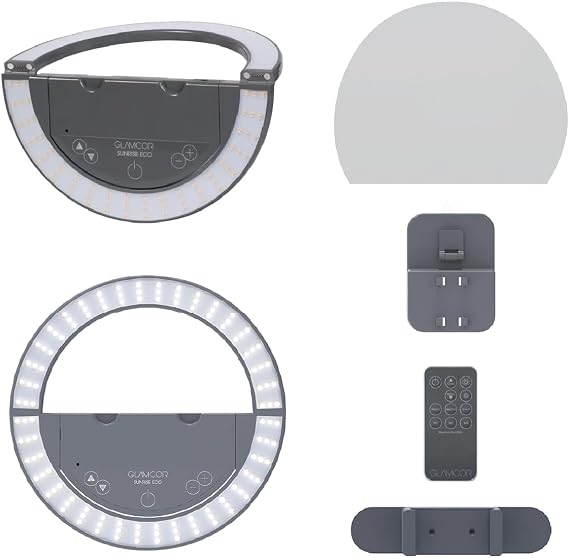 GLAMCOR Sunrise ECO Plus Pro Kit - Portable & Foldable LED Ring Light: Selfie Light & Content Creator Kit | HD Adjustable Color Temperature, Flicker-Free, with Phone Holder & Remote (Grey)