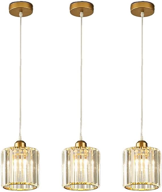 LightInTheBox 3Pcs Crystal Pendant Light Small Gold Pendant Light Modern Adjustable Chandelier Ceiling Light Fixture for Kitchen Island Bedside Cafe Restaurant (3 Color Changing)