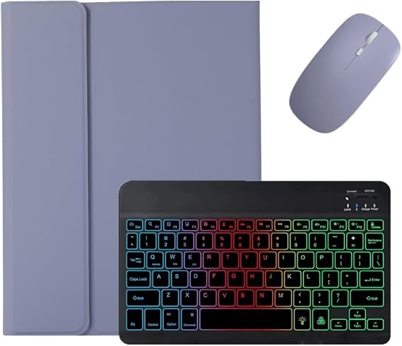 Rainbow Backlight Compatible Xiaomi Redmi Pad 2 11-inch Keyboard Case with Mouse, Stylish and Cute, for Redmi Pad 2, Detachable Backlit Keyboard Case, for Women, Students, Business, Purple