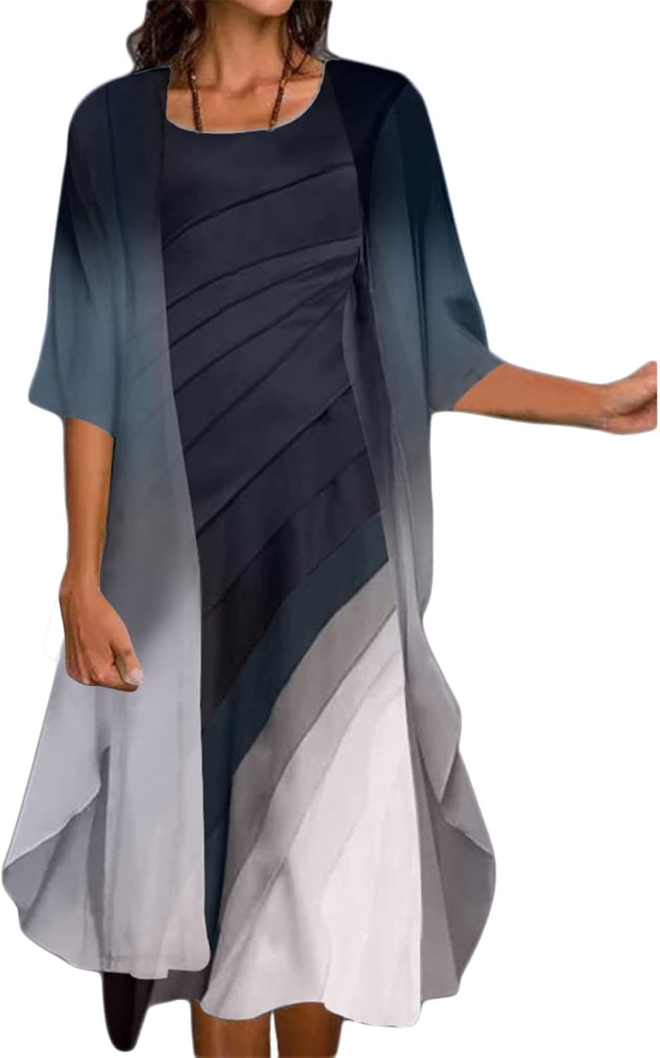 Two-Piece Womens Dress with Chiffon Shawl Cardigan Set - Summer Dress Womens Elegant Sleeveless Maxi Dress Flowers Print Long Vintage Dresses Festive Elegant Loose Casual Dress Party Dress