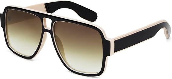 Karsaer Retro 70s Inspired Aviator Eyewear for Men and Women, Double Bridge Square Frame, Bold Pilot Design K7123