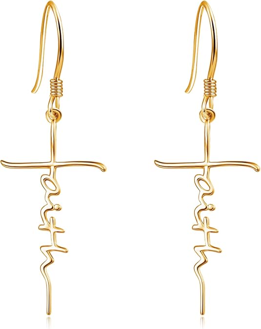 PRAYMOS Faith Cross Earring for Women 925 Sterling Silver Hypoallergenic Long Cross Earring Religious Christan Faith Jewelry