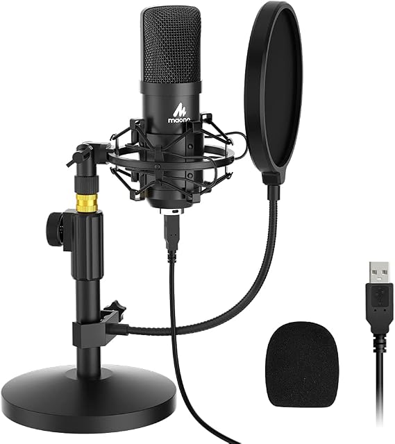 USB Microphone Kit 192KHZ/24BIT MAONO AU-A04T PC Condenser Podcast Streaming Cardioid Mic Plug & Play for Computer, YouTube, Gaming Recording