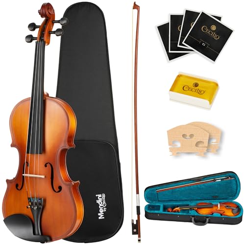 Mendini by Cecilio 12-Inch Solid Wood Viola Set for Beginners - Hand Carved Acoustic Viola Kit with Hard Case, Bow, Rosin, Bridge and Extra Strings Satin Antique