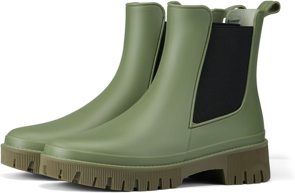 HISEA Women's Short Chelsea Rain Boots, Waterproof Ankle Garden Shoes