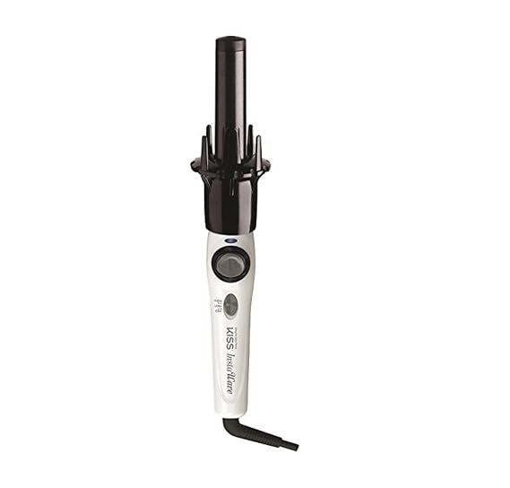 Kiss Instawave Deluxe Automatic Curling Iron, Black & White, 1" Curling Wand, 2-Way Self-Rotating Ceramic Ionic Hair Curler for Loose or Tight Curls, Dual Heat Settings up to 420F, Tangle Prevention