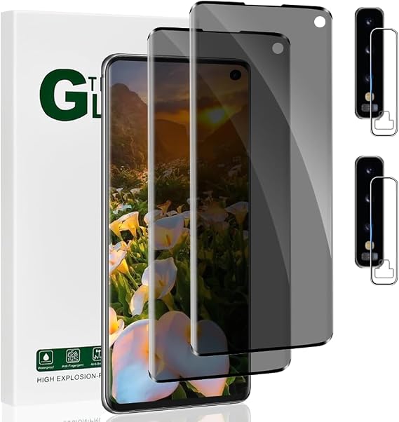 [2+2 Pack] Galaxy S10 Anti Spy Privacy Tempered Glass Screen Protector and Camera Lens Protector, Touch Sensitive, 9H Hardness Scratch Resistant, Bubble Free, for Samsung Galaxy S10 5G (6.1 Inch)