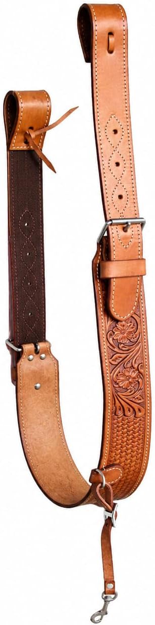 CHALLENGER Horse Western Leather Basketweave Tooled Floral Rear Flank Saddle Cinch Off Billets 9759A