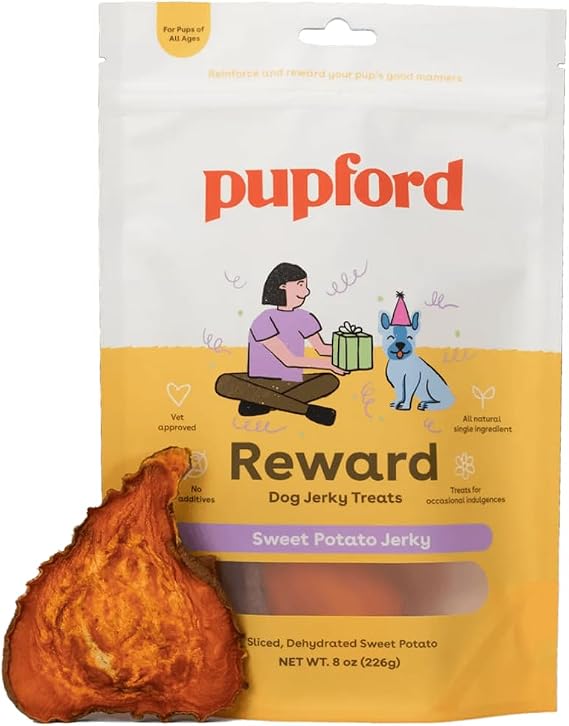 Pupford Crunchy Jerky, 1 Ingredient Dog & Puppy Treats (Sweet Potato, 8 oz)