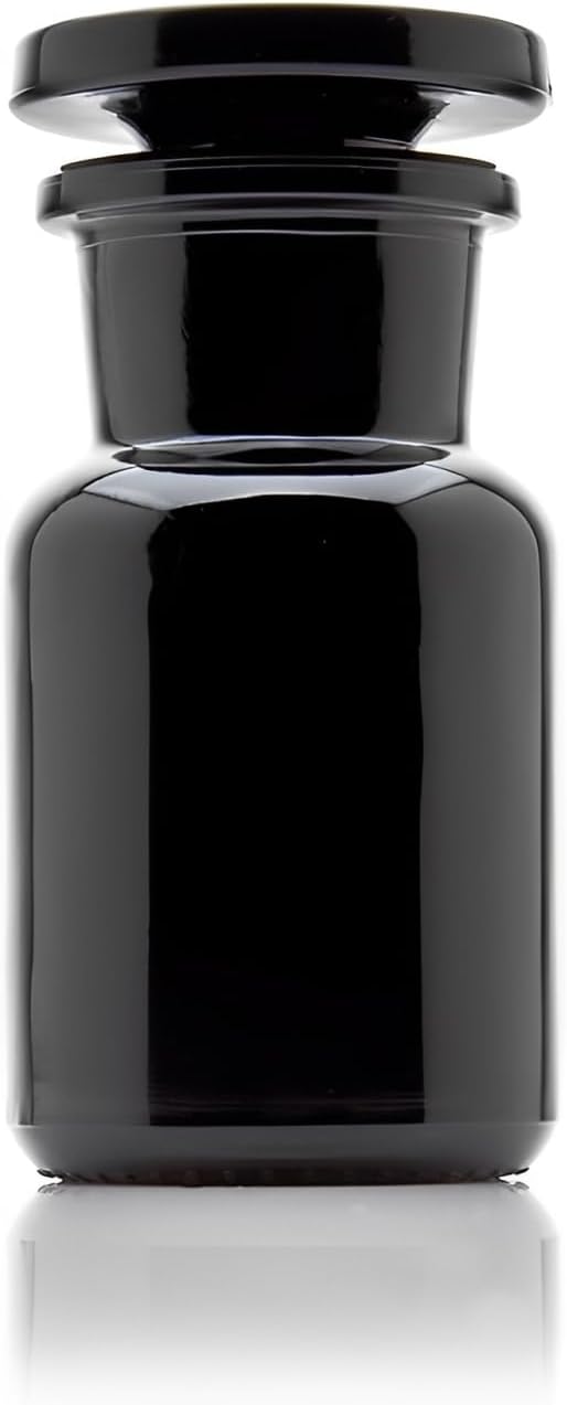 Infinity Jars 50 ml (1.69 fl oz) Black Ultraviolet Blocking Glass Apothecary Jar Airtight SmellProof Refillable Container for Herbs, Spices, Tea & Essential Oils
