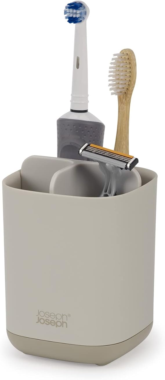 Joseph Joseph Easy-Store - Diş fırçası tutucu, Caddy banyo muhafazası, kompakt mat yüzey, bej, orta boy