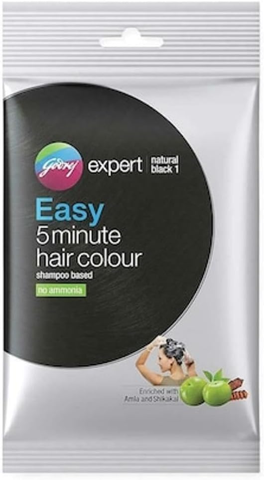 Godrej Expert Easy 5min Shampoo Hair Color,1-Natural Black, pack of 8