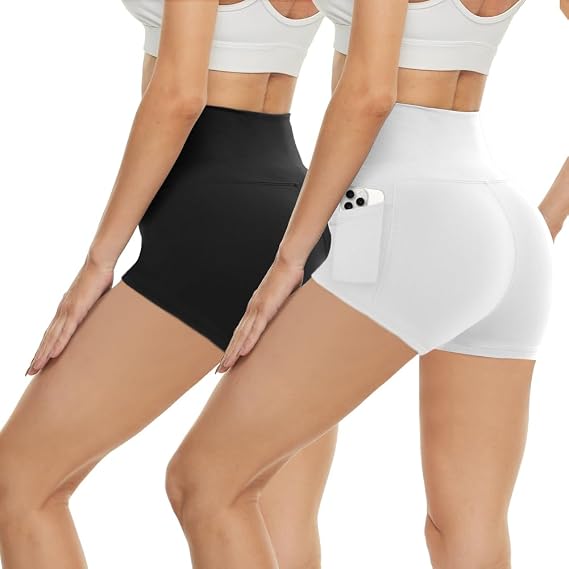 CAMPSNAIL 3" Biker Shorts Women with Pockets and 3" Workout Shorts (Black/White, Size Small-Medium)