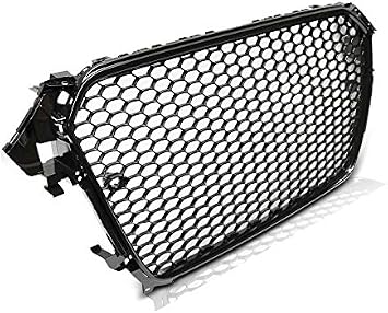 Front Grill Compatible with Audi A4 B8 RS-Type Saloon Avant 2011 2012 2013 2014 2015 RS-71 Front Central Sport Grill Honeycomb Mesh Grille Glossy Frame Black Pdc