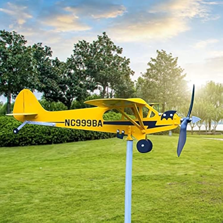 Piper J3 Cub Airplane Weathervane - 2023 New Airplane Wind Spinner Metal Airplane Weathervane, Handmade Airplane Weathervanes Windmill, Outdoor Weathervanes Decor Gift for Flight Lovers 32 x 28cm