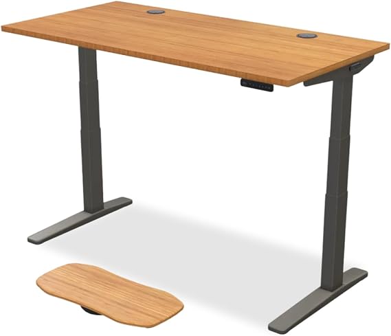 UPLIFT DESK Bamboo (60 x 30 inch) Standing Desk 2-Leg V3 Adjustable Stand Up C-Frame (Black), Advanced Keypad, Wire Grommets, Wire Tray, Rocker Board