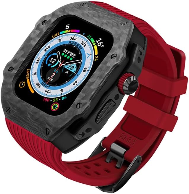 Modification Kit Carbon Fiber Watch Case,For Apple Watch Ultra 9 8 7 6 SE 5 4 Metal Mod Kit,For IWatch 49MM 45MM 44MM Replacement Fluororubber Strap