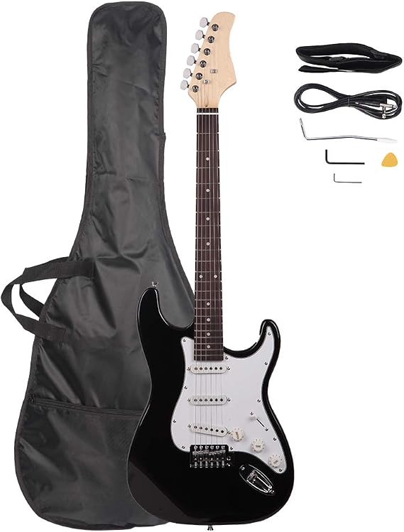 39 Inch Electric Guitar, Full Size 6 Strings Beginner Guitar Kit With Gig Bag, Strap, Tremolo Arm, Cable (Black)