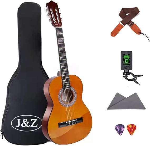 Beginner Classical Acoustic Guitars 36 Inch 3/4 Size Guitar Guitarra Acustica Soft Nylon Strings With Bag, Strap, Tuner, Picks Holder and Wipe