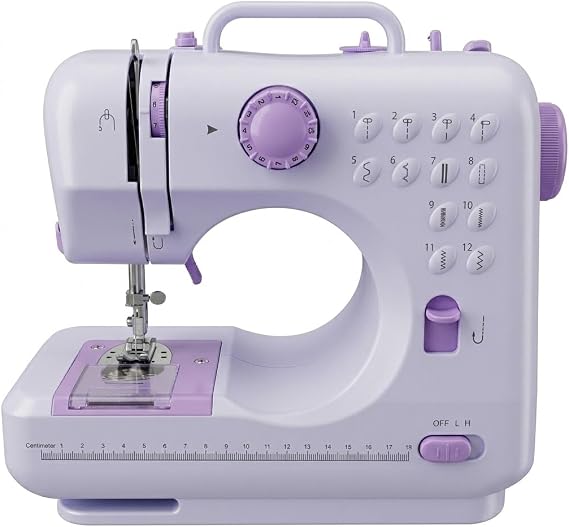 Havvix Portable Mini Electric Sewing Machine for Beginners with 12 Built-in Stitches, 2 Speed with Foot Pedal, LED Light, and Storage Drawer(Purple+White)