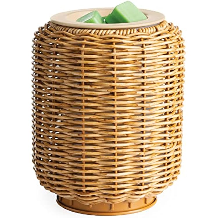 Candle Warmers ETC. Illumination Fragrance Warmer- Light-Up Warmer for Warming Scented Candle Wax Melts and Tarts or to Freshen Room, Wicker Rattan Lantern