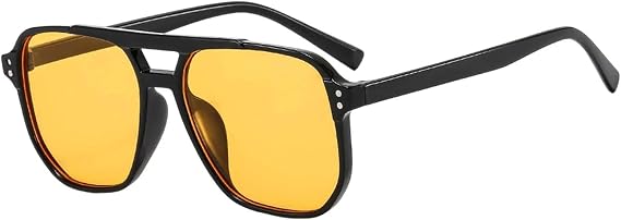 Retro Pilot Sunglasses for Women Men 70s Square Vintage Oversized Double Bridge UV400 Protection