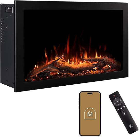 Modern Ember Highmark Traditional 30 Inch Built-in Smart Electric Fireplace Insert with Remote Control | Alexa/WiFi Enabled | Electric Firebox Heater with Multi-Color Flames | 1500W