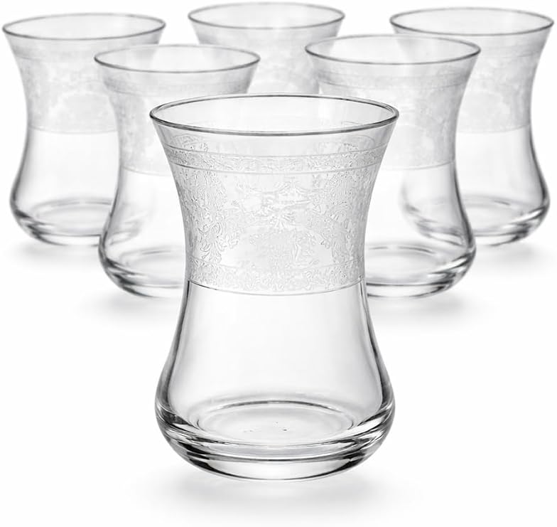 Kristal Cam 6'lı Çay Bardağı Desenli Yükseklik 9cm Çap 6cm