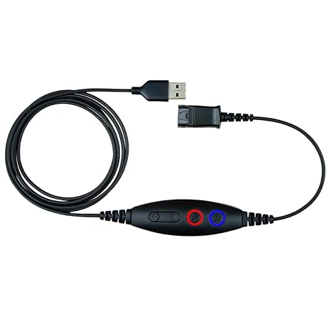 USB-A Adapter Cable to Plantronics QD, Connects QD Headset to PC Laptop Phones, Built-in Speaker Volume & mic Mute Controls