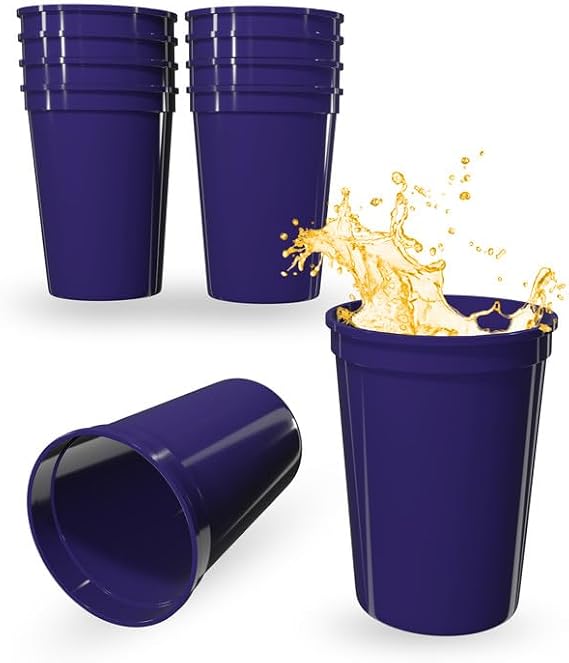 PartyPrints 10 Pack Small 10 to 12 oz Purple Reusable Blank Plastic Cups, Stadium Cups Bulk BPA Free Top Rack Dishwasher Safe Party Cups, Colored Cups Perfect for Party, Wedding, Birthday