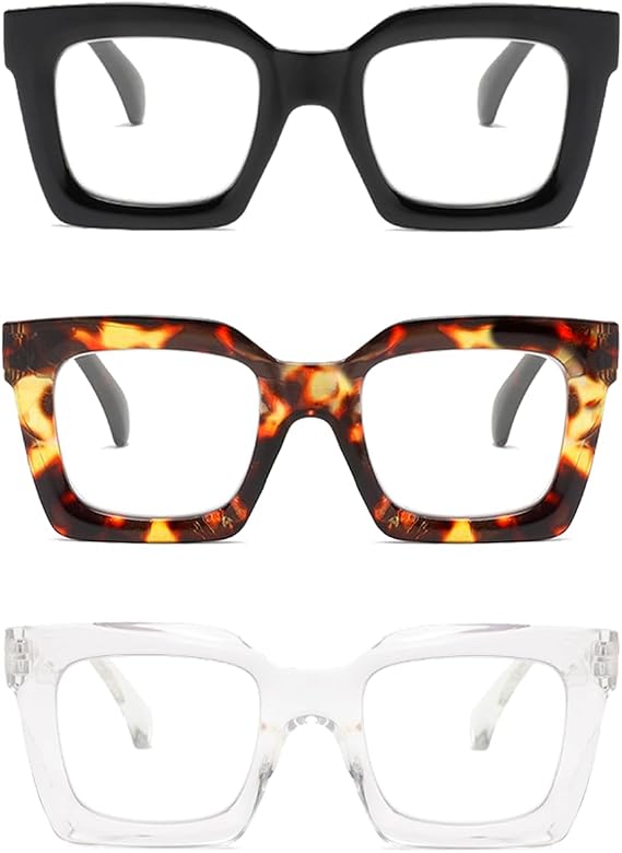 Reading Glasses for Women,Trendy Computer Eyewear,Spring Hinge Oversized Square Cheaters