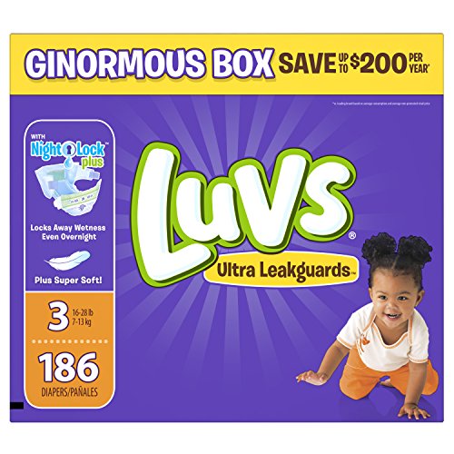 Luvs Ultra Leakguards Disposable Baby Diapers, Size 3, 186 Count Packaging May Vary