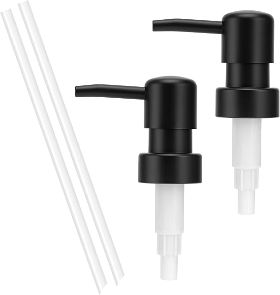 2 Pack Soap Dispenser Pump Replacement, Standard 28/400 Thread Pump Head for Regular Mouth Bottles, Kitchen & Bathroom Countertop(Black)