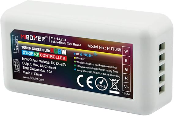 LGIDTECH FUT038 Miboxer 4-Zone Controller Receiver Box DC 12-24V for RGBW LED Strip Light 5 Wires, Smartphone Can't Control Directly