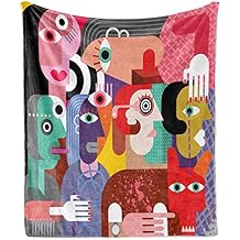 Ambesonne Fine Art Soft Flannel Fleece Throw Blanket, Cubism Style Mixed Human with Trippy Digital Abstract Effects, Cozy Plush for Indoor and Outdoor Use, 50" x 70", Red Pink