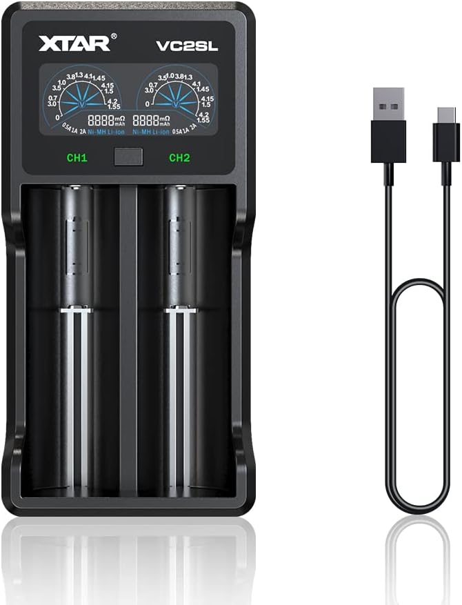 XTAR VC2SL Type C 18650 Battery Charger Universal Intelligent LCD Display 21700 Charger with USB Output for Rechargeable Batteries Li-ion 18650 21700 18350 16340 14500 Ni-MHNi-Cd A AA AAA