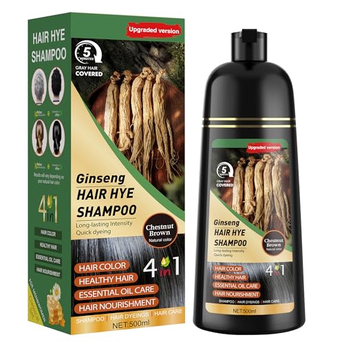 Chestnut Brown Hair Dye Shampoo 3 in 1 for Women & Men 100% Gray Hair Coverage - Herbal Ingredients Natural Plant Hair Color - Hair Dye in Minutes 500ML