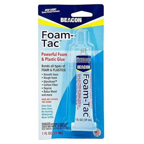 BEACON Foam-Tac Powerful Glue - Fast-Drying, Waterproof, Ideal for Foam, Plastics, Balsa Wood, and Carbon Fiber - Perfect for RC Builders, 1-Ounce