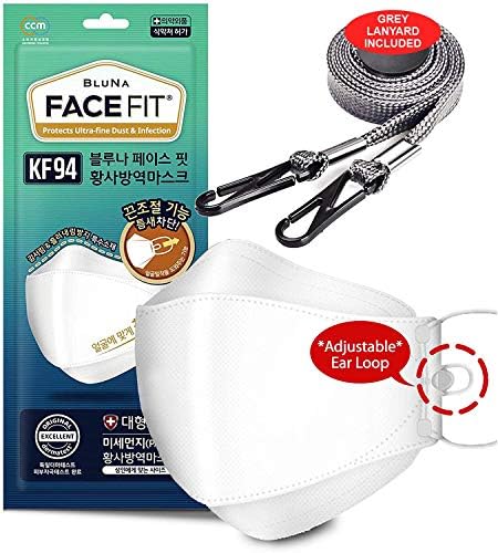 BLUNA ::AUTHENTIC:: [30 Pack - Large] Premium 4-Layer [WHITE] KF94 Face Mask [Adjustable Ear Loop][Anti-Trouble Skin][Individual Pack][Made in KOREA] + 1 Lanyard/Ear Saver
