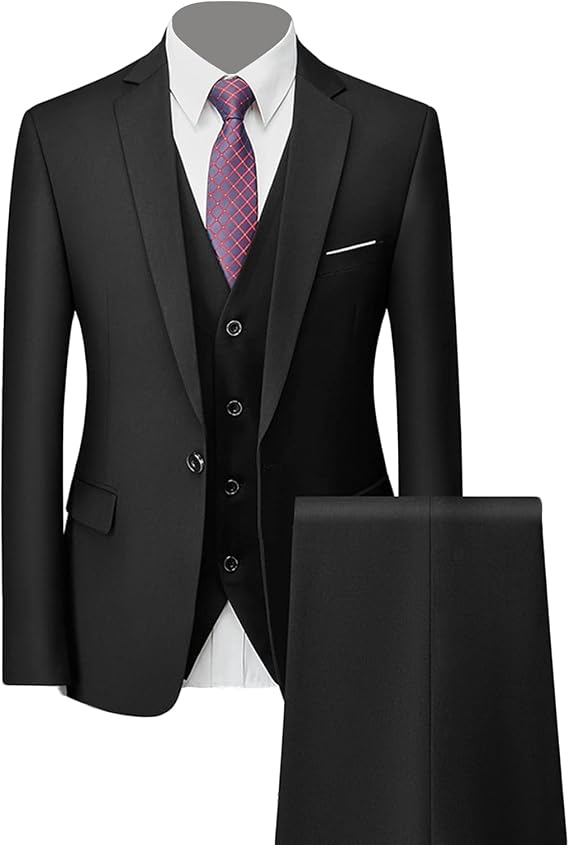 Maiyifu-GJ Men's 3 Pieces Slim Fit Suit One Button Business Solid Color Blazer Sets Stylish Wedding Jacket Vest Pants Set