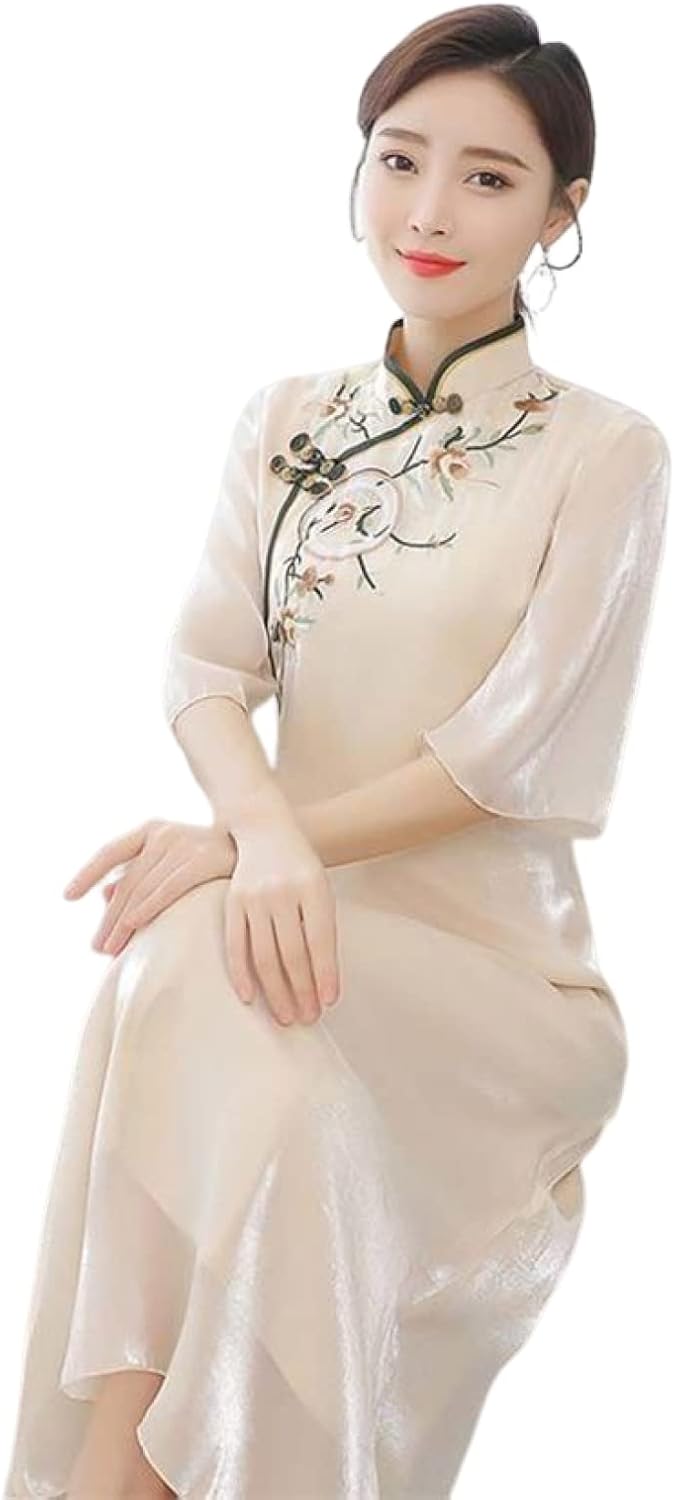 CBROOT Womens Chinese Cheongsam Dress - Fashion Improved Chinese Qipao Elegant Cheongsam Dress Daily Young Girl Spri