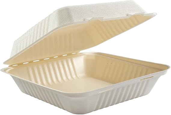 PrimeWare 9" PLA Lined Sugarcane Clamshell Takeout Container/Case / 160ct