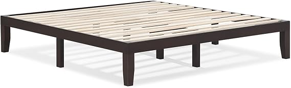 KOMFOTT 14 Inches Wood Platform Bed Frame King Size, Wooden Mattress Foundation with Rubber Wood Frame, Strong Wooden Slat Support, No Box Spring Needed, Bed Frame (Dark Brown)