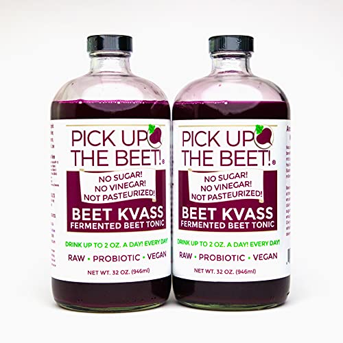 Pick Up The Beet Organic Beet Juice Kvass with Live Probiotics, Vegan - Natural Nitric Oxide Boost, Fermented Beet Tonic, Sugar Cravings Support, 32 Ounces, 2 Bottles